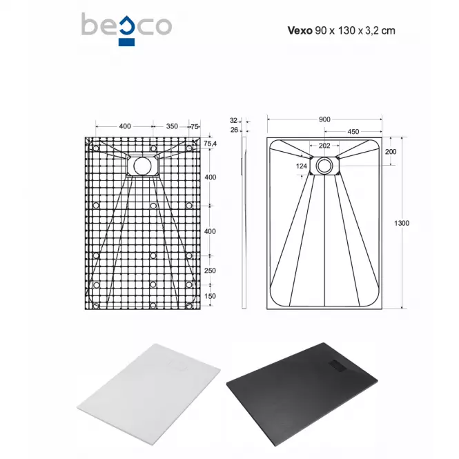 Vanička obdĺžniková Vexo 130x90 čierna