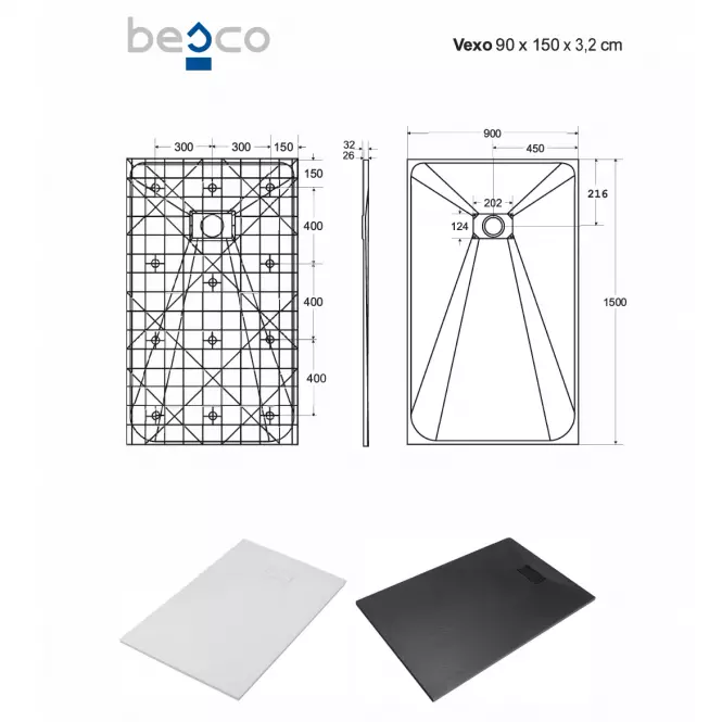 Vanička obdĺžniková Vexo 150x90 čierna