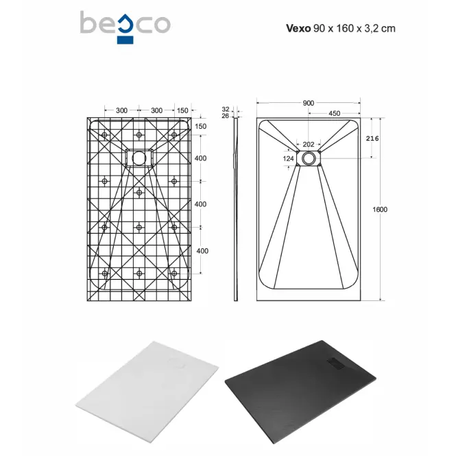 Vanička obdĺžniková Vexo 160x90 čierna,2