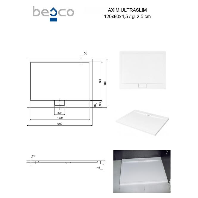 Vanička obdĺžniková Axim Ultraslim 120x90 biela,3
