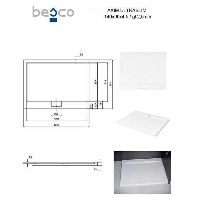 Vanička obdĺžniková Axim Ultraslim 140x90 biela,3