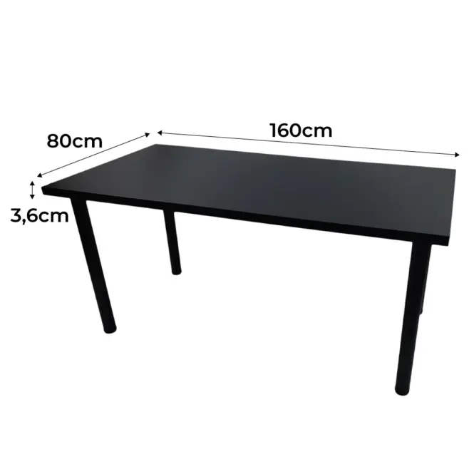 Písací Stôl Low Čierna 160x80x3,6 Model 0,2