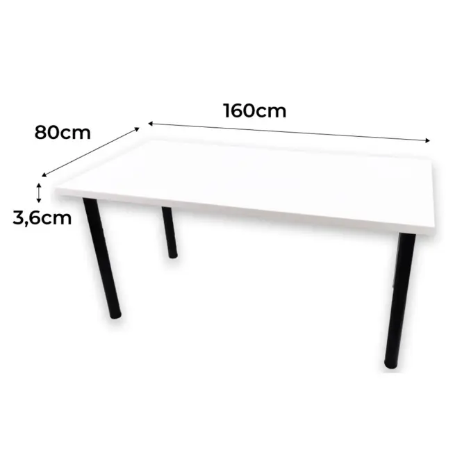 Písací Stôl Top Biely 160x80x3,6 Model 0,2
