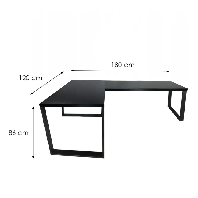 Písací Stôl Roh. Loft Top Čierna 180x120x2,8 Model 0,3