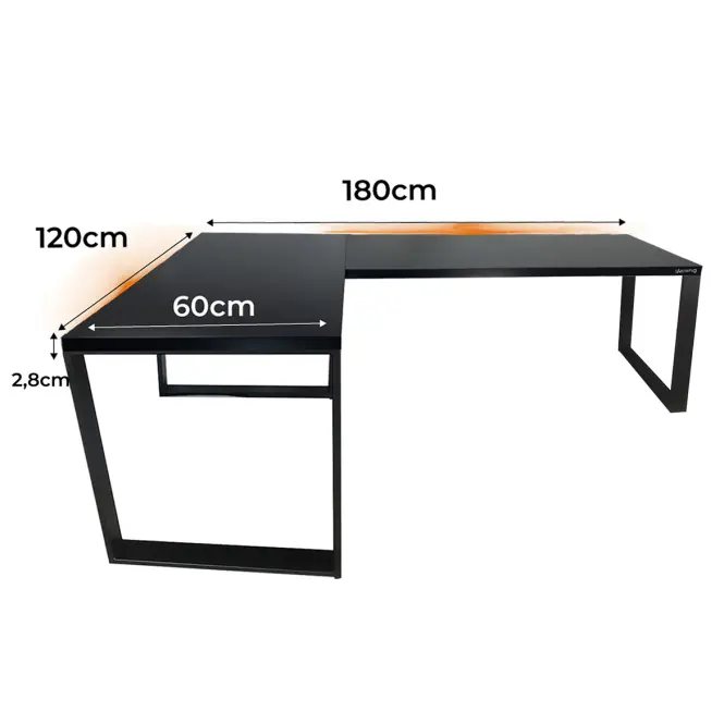 Písací Stôl Roh. Loft Top Čierna 180x120x2,8 Model 1,2