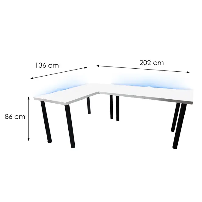 Písací Stôl Roh. Low Biely 202x136x2,8 Model 1,3