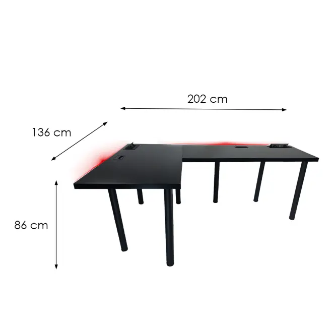 Písací Stôl Roh. Top Čierna 202x136x3,6 Model 3,3