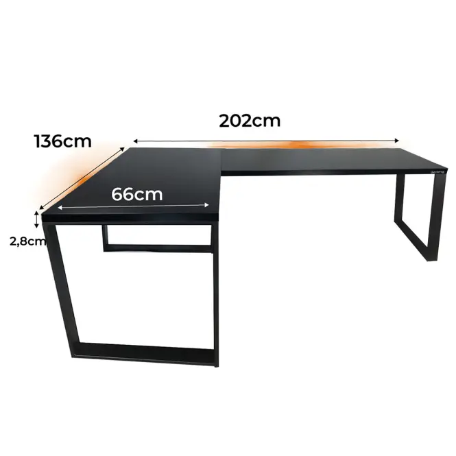 Písací Stôl Roh. Loft Top Čierna 202x136x2,8 Model 1,2