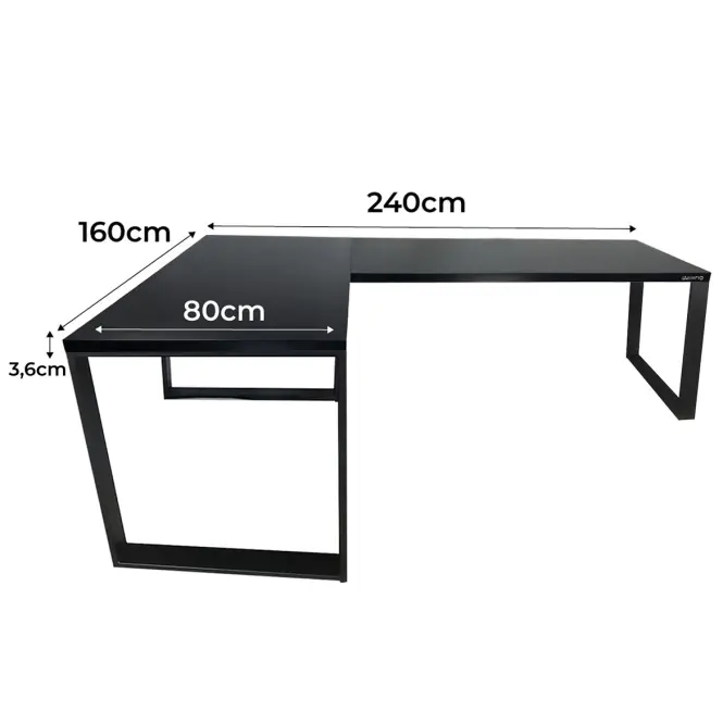Písací Stôl Roh. Loft Low Čierna 240x160x3,6 Model 0,2