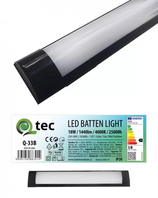 Lineárne svietidlo BATTEN LED čierne 18W Q-33B 
