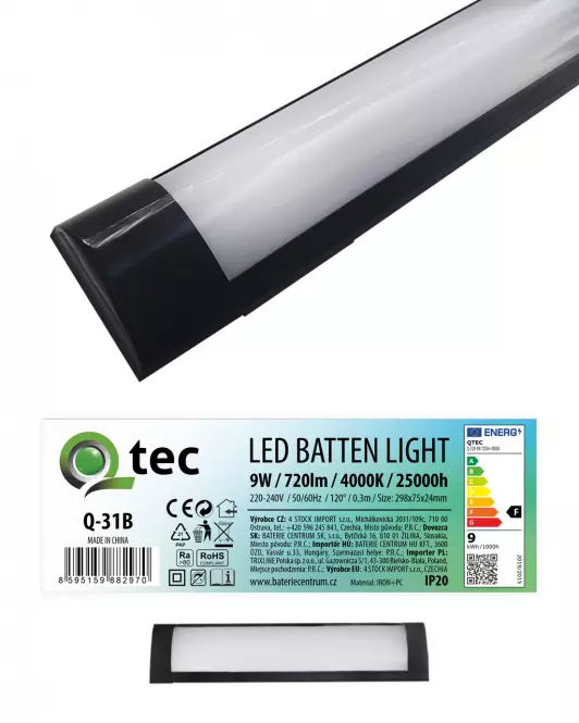 Lineárne svietidlo BATTEN LED čierne 9W Q-31B