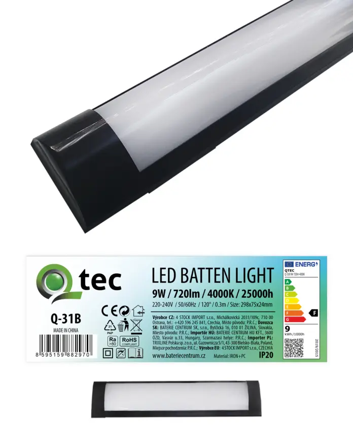 Lineárne svietidlo BATTEN LED čierne 9W Q-31B
