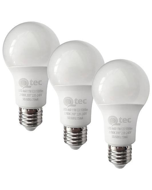 Žiarovka LED QTEC 11W A60 E27 2700K 3PACK