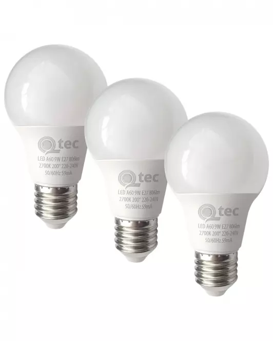 Žiarovka LED QTEC 9W A60 E27 2700K 3PACK,2