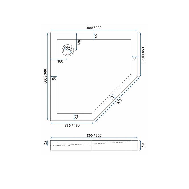 SPRCHOVÁ VANIČKA PIŤUHNÁ DIAMOND WHITE 90X90X5 K6522