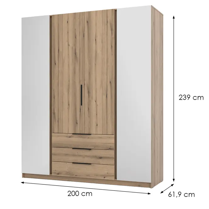 Skriňa Kaja 200 cm so zrkadlom – evoke/evoke, štvordverová, zásuvky