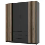 Skriňa Kaja 200 cm – čierna/evoke, lamely, štvordverová, zásuvky