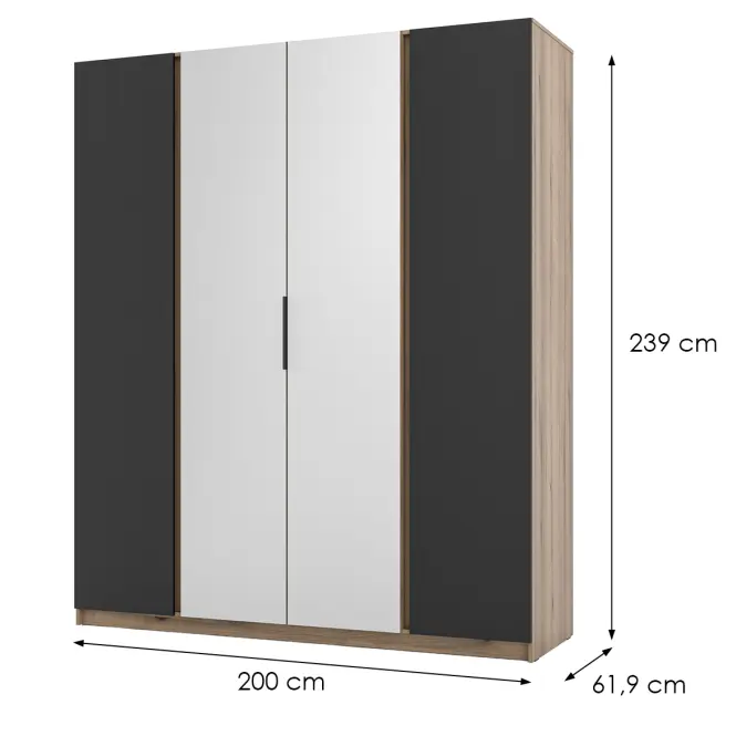 Skriňa Kaja 200 cm so zrkadlom – evoke/čierna, štvordverová