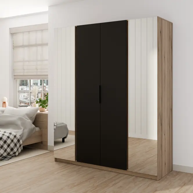 Skriňa Kaja 200 cm so zrkadlom – evoke/čierna, štvordverová