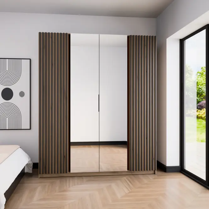 Skriňa Kaja 200 cm so zrkadlom – evoke/evoke, lamely, štvordverová