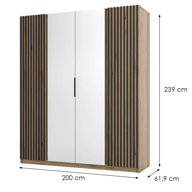 Skriňa Kaja 200 cm so zrkadlom – evoke/evoke, lamely, štvordverová