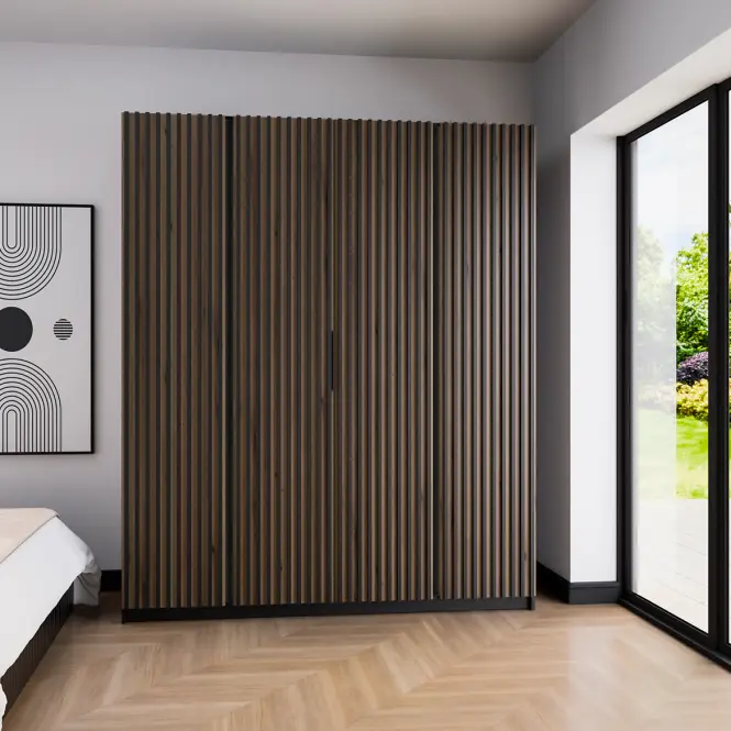 Skriňa Kaja 200 cm – čierna/evoke, lamely, štvordverová