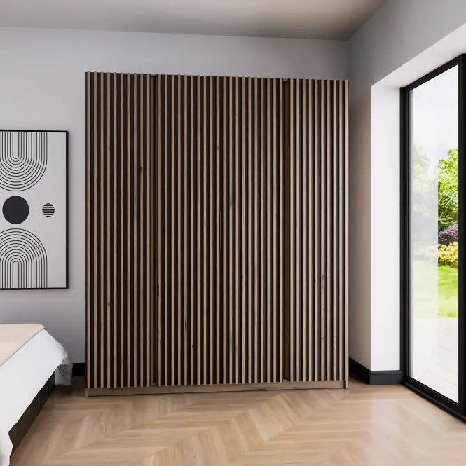 Skriňa Kaja 200 cm – evoke/čierna, lamely, štvordverová