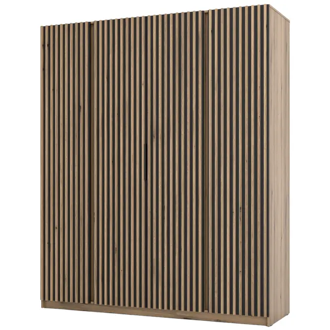 Skriňa Kaja 200 cm – evoke/čierna, lamely, štvordverová