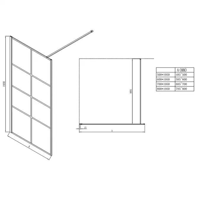 Sprchová stena Walk-In Metro 50x195 black