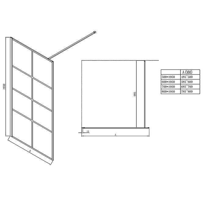 Sprchová stena Walk-In Metro 60x195 black