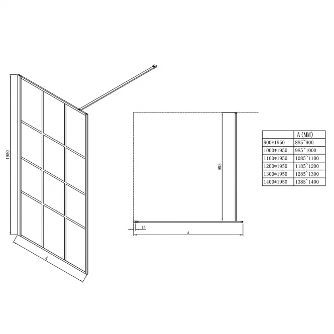 Sprchová stena Walk-In Metro 140x195 black
