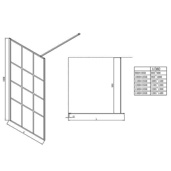 Sprchová stena Walk-In Metro 140x195 black
