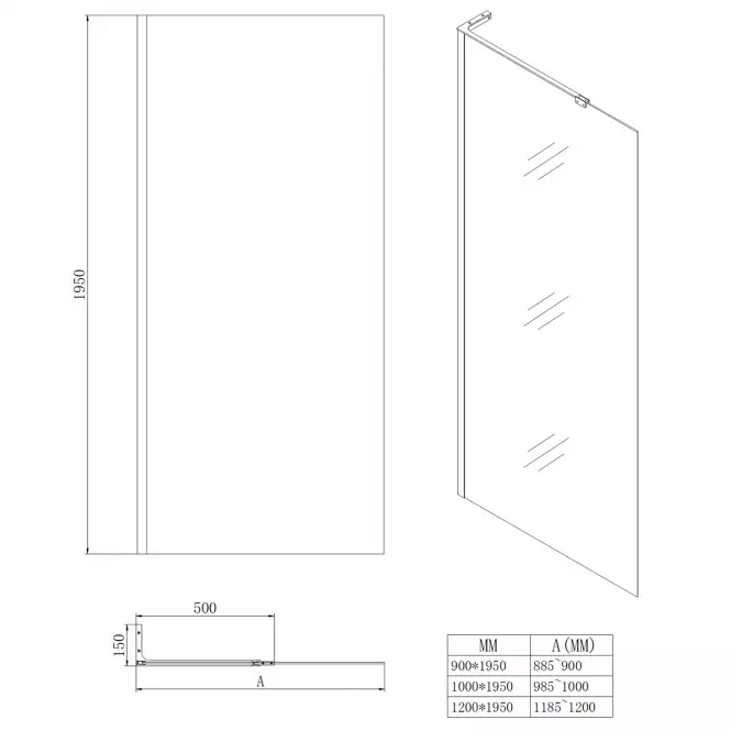 Sprchová stena Walk-In Pik 90x195 chróm