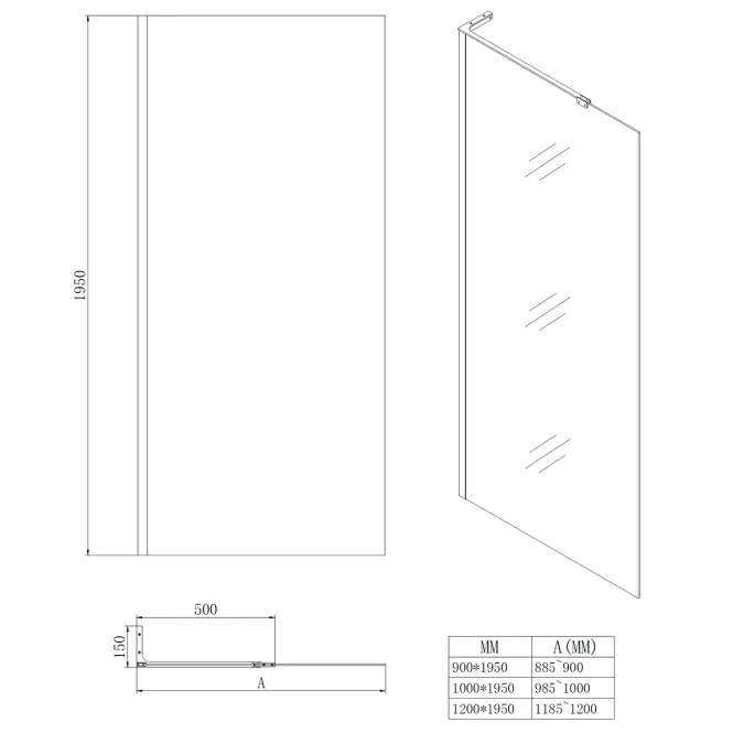 Sprchová stena Walk-In Pik 90x195 black,2