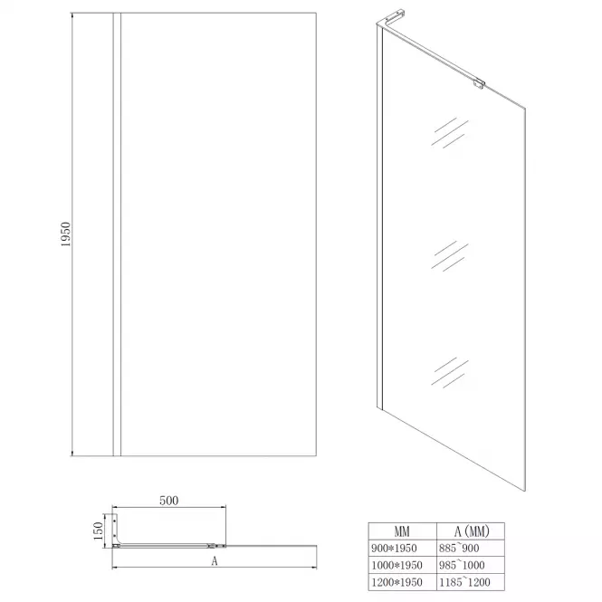 Sprchová stena Walk-In Pik 100x195 black