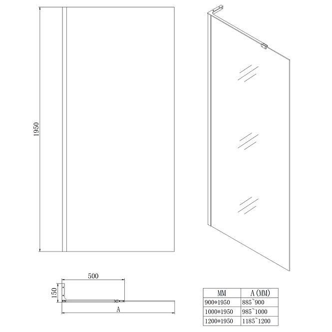 Sprchová stena Walk-In Pik 120x195 black,2