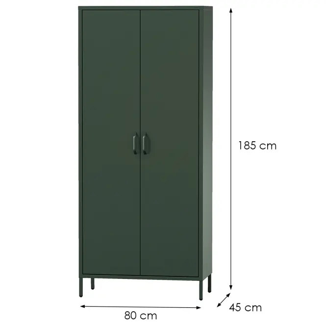 Kovová skriňa Flavio 80 cm – fľaškovozelená, dvojdverová,2