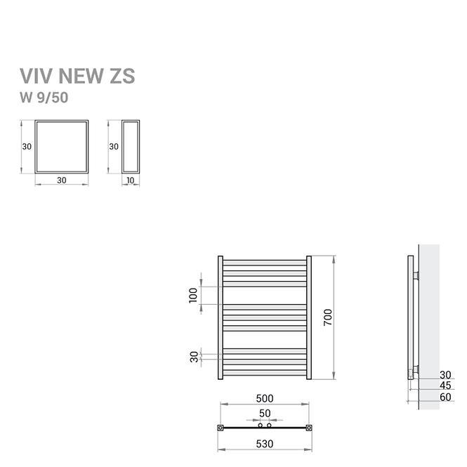 Kúpeľňový radiátor Viv New ZS6/50 700x530 328W šedá