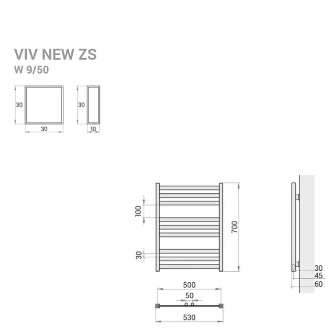 Kúpeľňový radiátor Viv New ZS6/50 700x530 328W čierna,2