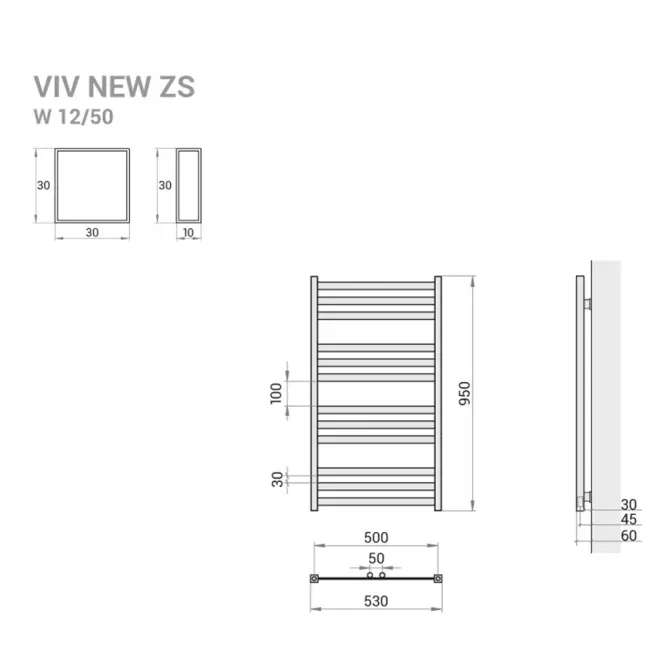 Kúpeľňový radiátor Viv New ZS9/50 950x530 418W šedá