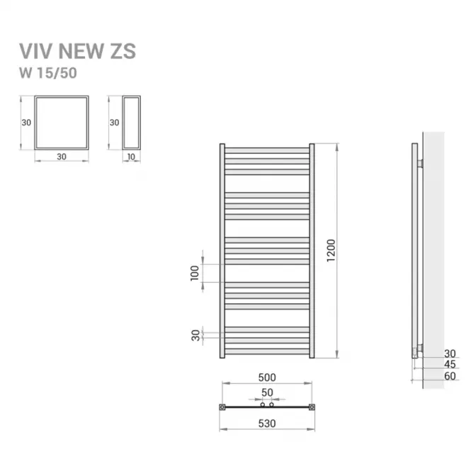 Kúpeľňový radiátor Viv New ZS12/50 1200x530 516W šedá