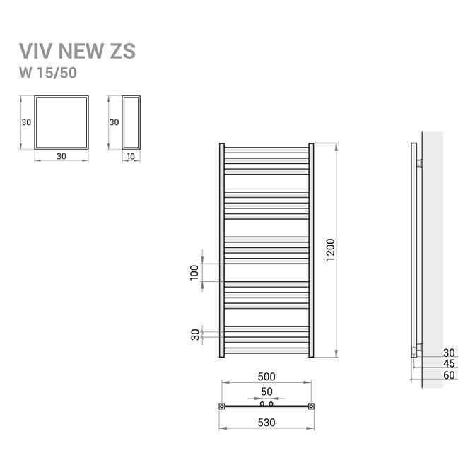 Kúpeľňový radiátor Viv New ZS12/50 1200x530 516W šedá