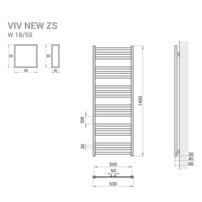 Kúpeľňový radiátor Viv New ZS15/50 1450x530 607W šedá