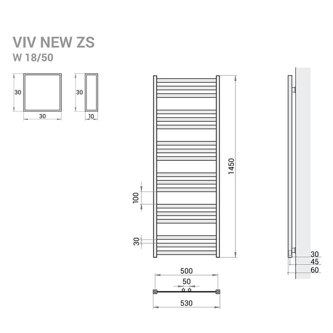 Kúpeľňový radiátor Viv New ZS15/50 1450x530 607W šedá