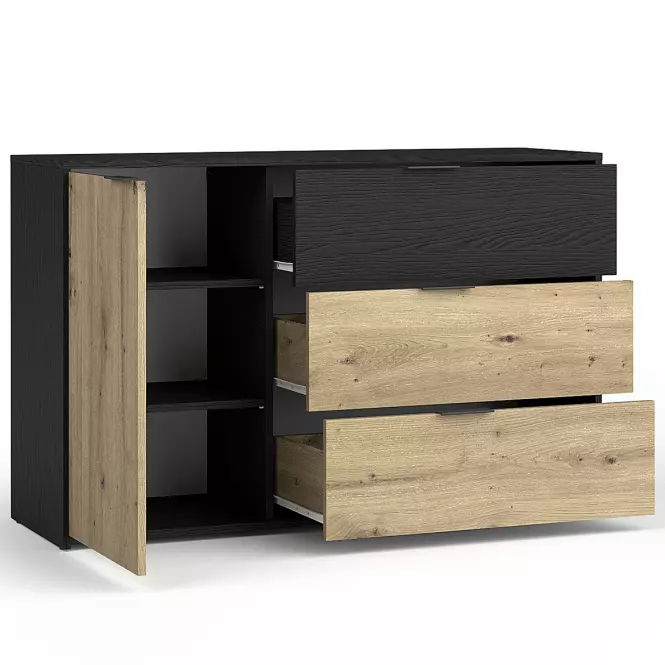 Komoda Upsala 1D 3S 46B čierny grafit+dub artisan,2