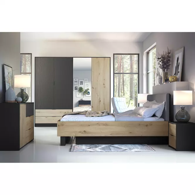 Komoda Upsala 1D 3S 46B čierny grafit+dub artisan,3
