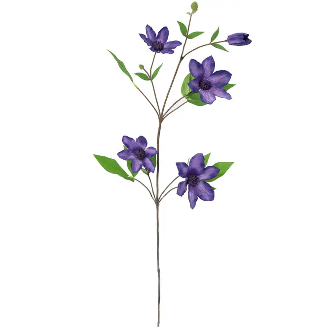 Umelý 4-kvetý plamienok v kvetináči clematis 75 cm