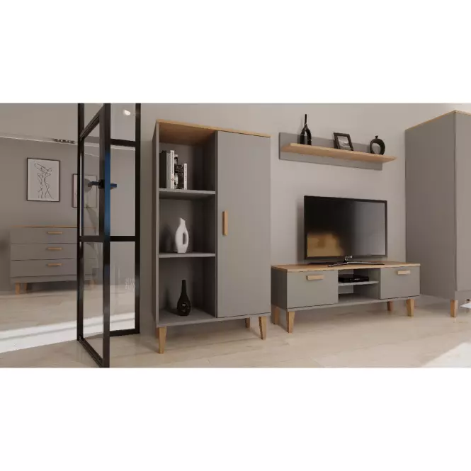 Komoda Denver Šedý Chinchilla/Hikora