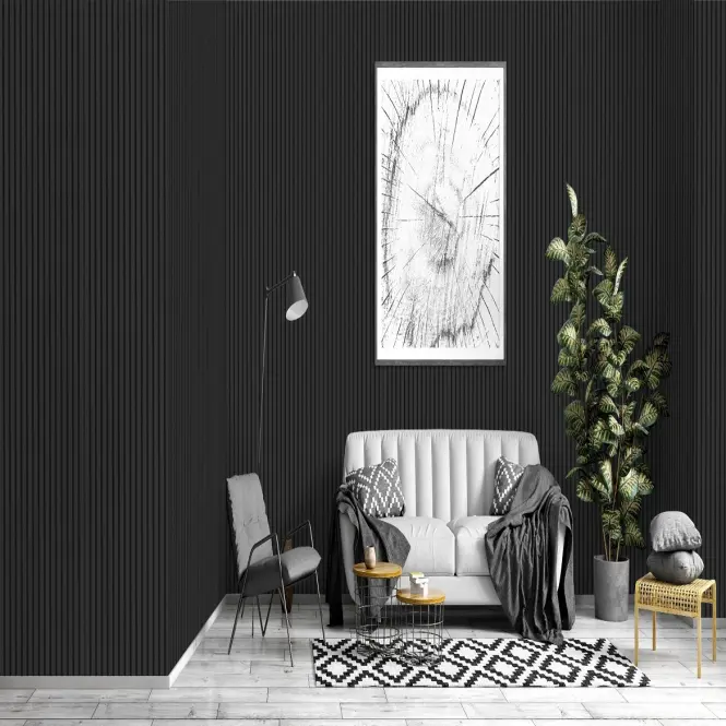 Akustické lamely 3D na plsti čierne 21x300x2650 mm,2