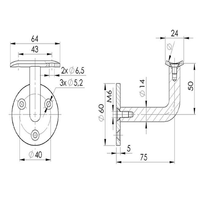 Držiak zábradlia 42,4 mm 3 upevňovacie body nehrdz. oceľ,2